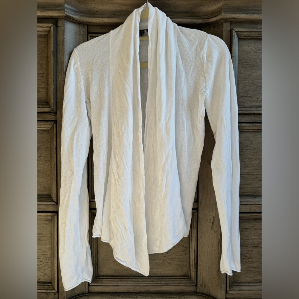 Express Cream Cardigan Sweater EUC Rayon Ivory Open Front Cinched Back Shawl N…
